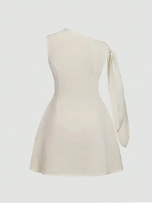 Women's Elegant Solid Color Tie-Shoulder Sleeveless Minimalist Short Shift Dress, Light-Colored