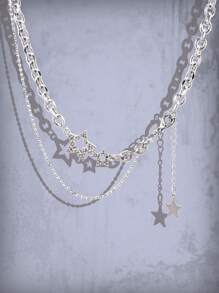 Punk Style Hollow Out Five-pointed Star Chain Necklace Suitable For Daily Wear