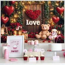 1 pezzo di sfondo fotografico per San Valentino, con rose e orsacchiotto, sfondo romantico d'amore con scritta "Ti amo", decorazione per festa di San Valentino, accessori per studio fotografico, senza alimentazione, dimensioni 82,7 x 59,1 x 39,4/39,4 x 29,5 pollici