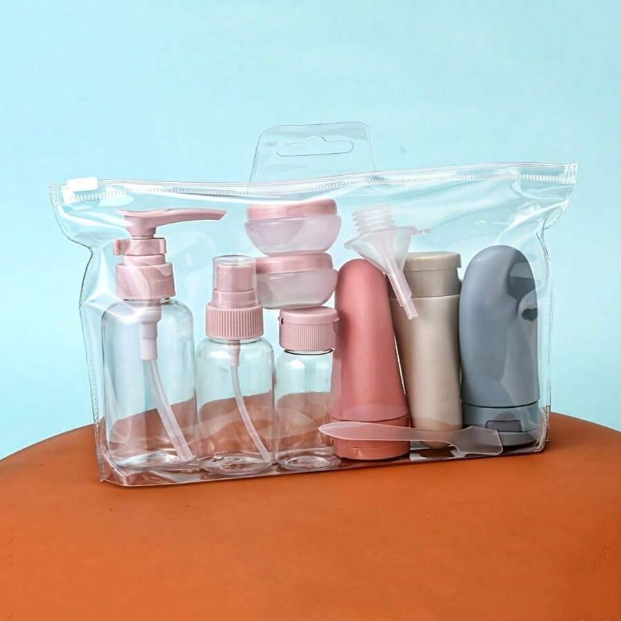 11pcs Travel Refillable Bottle Set Spray Lotion Shampoo Shower Gel Tube Bottling Cosmetic Empty Liquid Container Portable Tool Refill - Multicolor - View 1
