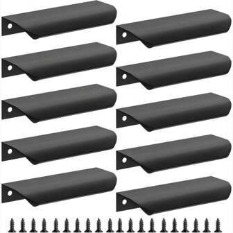 10 חבילות משיכה שחורה בקצה אצבע לארונות מלתחה משיכת מגירה ידיות לארון מטבח מודרני אלומיניום מושכות לשונית נסתרת לדלת ארון, שחור מט