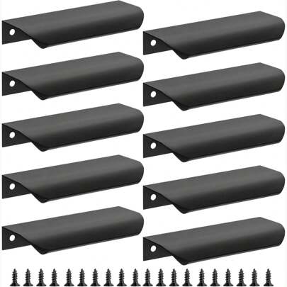 10 件装黑色指边拉手适用于衣柜橱柜抽屉拉手厨房橱柜把手现代铝制隐藏式拉手适用于壁橱门，哑光黑色