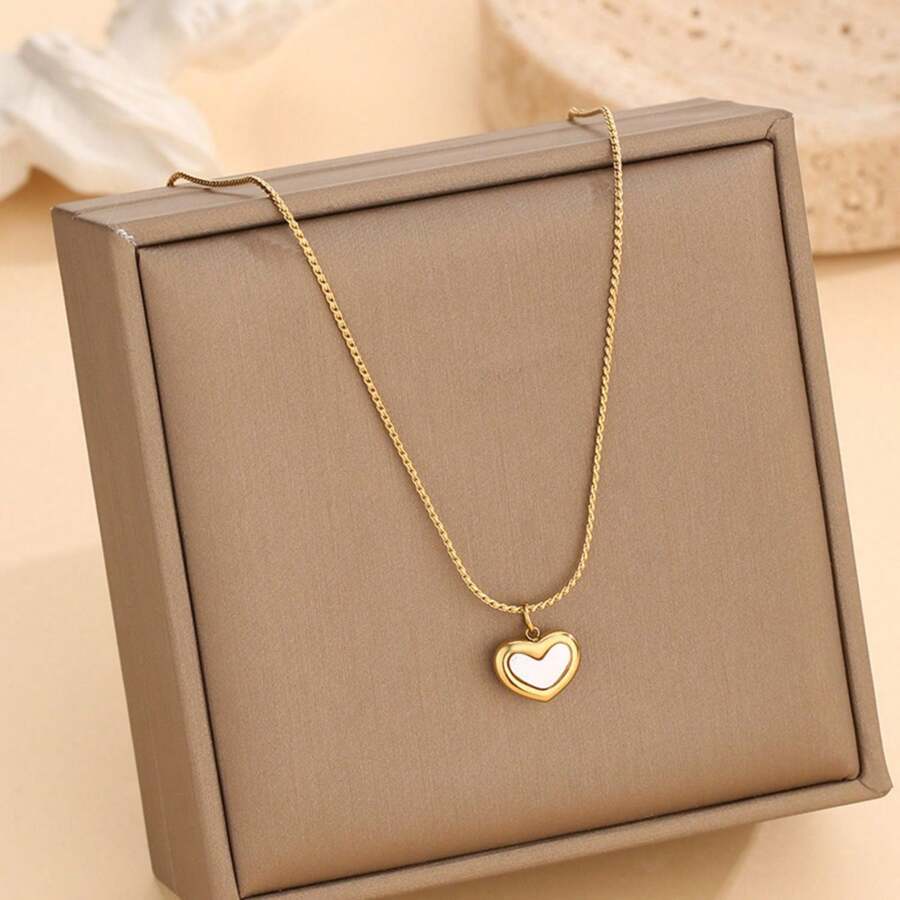 French Shell Love Necklace Light Luxury Simple Cool Clavicle Chain 18K Titanium Steel - 金色 - 查看 1