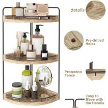 Superlele 3 Tier Corner Bathroom Counter Organizer, Rustic Bathroom Organizer, Wood Countertop Storage Tray For Vanity, Kitchen, Bedroom Back To School