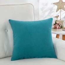 1pc Super Soft Velour Pillow Cover, Skin-Friendly And Comfortable - Teal - View 1