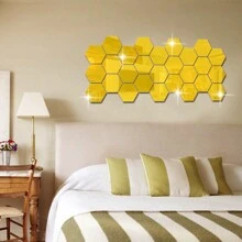 48 piezas de pegatinas de espejos de pared de acrílico hexagonales, espejos decorativos removibles, adornos de arte de forma hexagonal para decoración del hogar, pegatinas personalizadas
