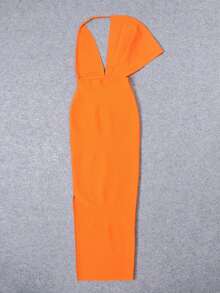 New Sexy Women Bandage Mid-Length Party Dress, Orange Cocktail Gown, Wedding Guest Dress, Formal Dress, Evening Dress