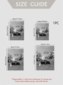 1 Stück ungerahmtes Sportauto-Themen Leinwand Poster, Formel Rennauto Ausdruck, wasserfeste Leinwand Wandkunst, Wandgemälde als Geschenk, für Schlafzimmer, Büro, Wohnzimmer, Café, Bar, Wanddekoration, Heim- und Wohnheimdekorationen - Schwarz und Weiss - Übersicht 2