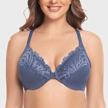MELENECA MELENECA Women's Racerback Front Closure Full Coverage Unlined Plus Size Underwire Bra