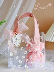 1 个带丝带的 PVC 礼品袋，透明雏菊印花礼品包装袋，适用于婚礼、派对、生日礼物