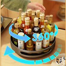 Rotating Storage Rack, Rotating Spice Rack, Carbon Fiber Kitchen Countertop Organizer, Round Metal Turntable Organizer For Cabinet Kitchen Refrigerator Vanity