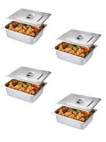 2pcs/4pcs Stainless Steel Divided Serving Bowls With Lids, Commercial Buffet Pans, Restaurant Self-Service Bowls, Convenient Heating, Electroplated Square Containers, Trays For Catering, Display Cabinets Christmas Gift