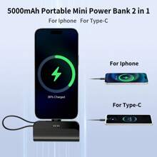 Caricabatterie portatile mini di tipo C per iPhone, power bank ultra compatto da 5000mAh per viaggi, batteria ricaricabile senza fili per telefono, compatibile con iPhone 16 15 Plus ProMax Android Galaxy