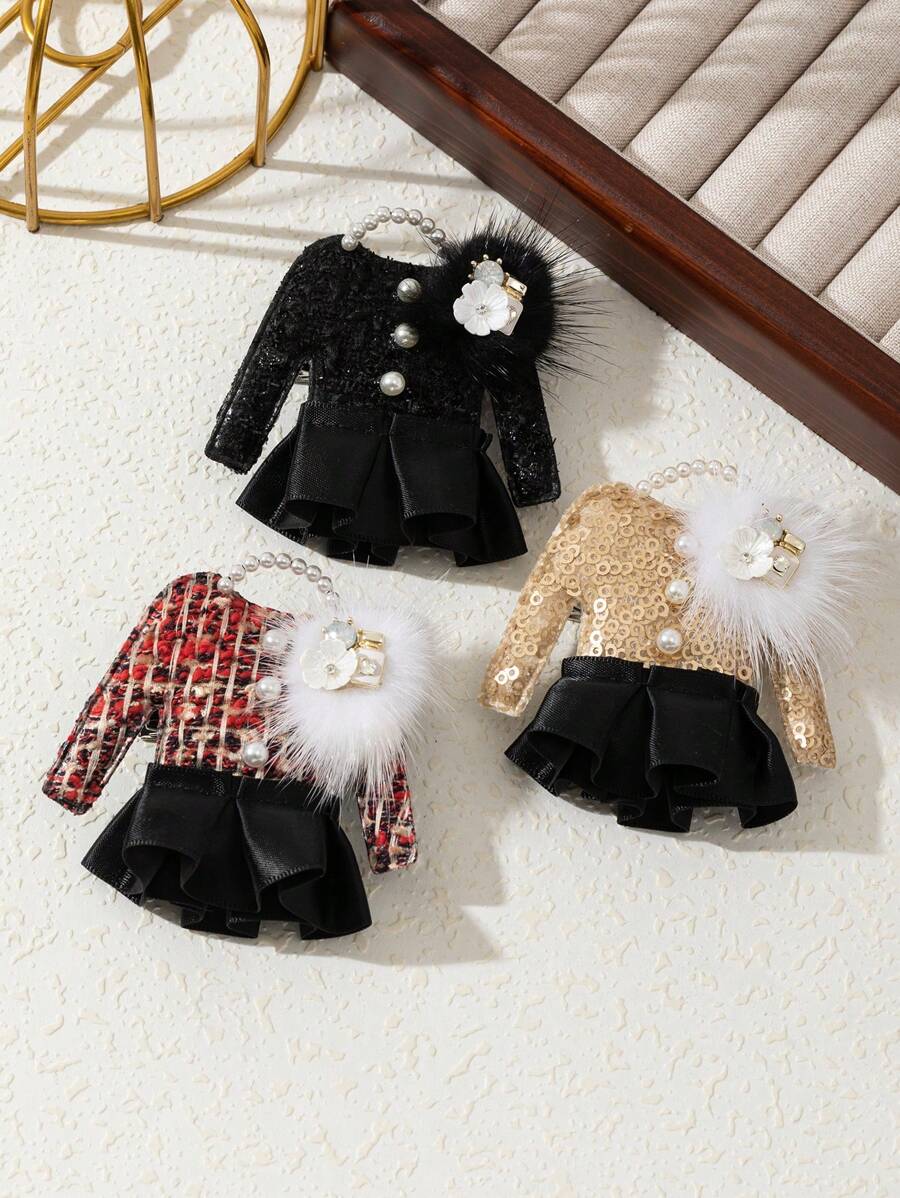 1pc Elegant Design College Emblem Faux Fur Lady Brooch, Glamorous Jewelry Brooch Suitable For Dating Gift, Daily Wear - classic - View 1