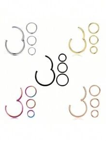 4 件防过敏不锈钢身体穿刺环（鼻、耳、唇、鼻中隔） - 6/8/10/12 毫米无缝 16G（1.2 毫米）铰链鼻环/眉环，银色、黑色、金色、玫瑰金、彩虹色身体首饰（多套） - 管徑1.2mm內徑6/8/10/12mm - 查看 1