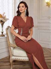 Women Elegant Formal Evening Dress, Party Dress, Wedding Guest Dress,Gown - Redwood - View 4