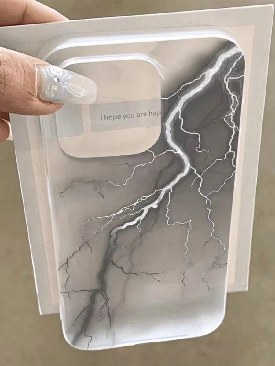 Minimalist Cool White Lightning Graphic Frosted Finish Phone Case, Fashionable & For Stylish Men & Women, Compatible With IPhone 16/15/15 Pro/15 Pro Max/14/13/12/11/Xs Max Series Waterproof Shockproof Anti-Fall Scratch Resistant - Transparent Black and White Lightning - View 1