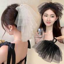 Ätherischer Spitzenpuff Haarclip, romantisches Mesh-Haarteil, schönes waldartiges Braut-Haarzubehör, Länge des Schleiers ca. 25 cm, Größe des Haarclips 11 cm