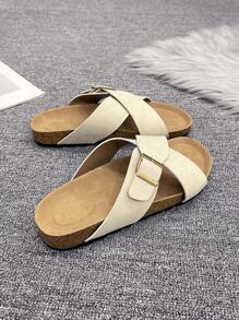 Vintage Sommer Dickesohle 2025 Neue Damen Weiche Kork Kreuzriemen Slide Sandalen, Lässig Strandpantoffeln