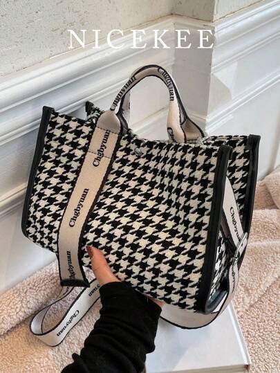 Fashionable And Versatile Large-Capacity Tote Bag, Niche Design, New Style Houndstooth Print, Adjustable Shoulder Strap Crossbody Bag, Casual And Simple Handbag, Shoulder Bag Suitable For Commuting To Work And Going Out Shopping.