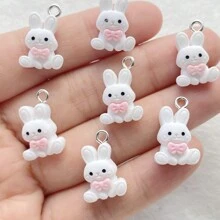 12/20 sztuk żywicy słodkie mini białe kreskówki kokardka królik ręcznie robione zawieszki do kolczyków, naszyjników, bransoletek, breloków i akcesoriów do torebek, kreatywne prezenty dla majsterkowiczów