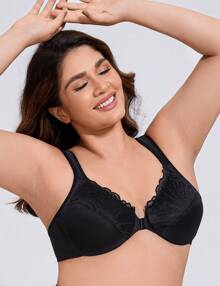 MELENECA MELENECA Front Closure Bras For Women Plus Size Underwire Unlined Lace Cup Cushion Strap
