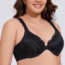 MELENECA MELENECA Front Closure Bras For Women Plus Size Underwire Unlined Lace Cup Cushion Strap