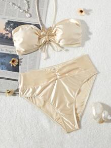 2025 Latest Starfish Decor Halter Bikini Swimwear Set, Summer - Apricot - View 1