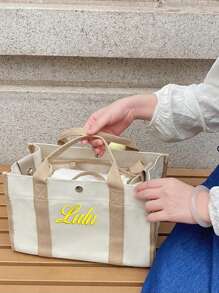 Túi Tote Canvas Thêu, Túi Xách Sức Chứa Lớn Có Nhiều Ngăn, Túi Đeo Vai Cá Nhân Cho Mẹ, Túi Đeo Chéo Đa Năng, Chữ Cái Có Thể Tùy Chỉnh, Quà Tặng Lý Tưởng Cho Ngày Của Mẹ & Ngày Của Phụ Nữ - Nhiều màu - Xem 6