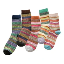 NetHong Winter Women Socks 5 Pairs Wool Warm Knitting Ladies Socks Vintage Style Soft Cotton Thick Woman Bed Sock Multicoloured For Home Office School Hiking, Ideal Christmas Gifts For Women - A - View 5