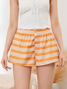 Women Plaid Shorts Elastic Waisted Gingham Pajama Shorts Plaid Boxers Shorts Lounge Sleep Shorts Bottoms - Orange - View 2