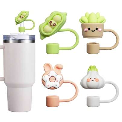 1 件/2 件/4 件 10 毫米可爱植物硅胶吸管塞，可重复使用吸管套，适用于 30 盎司和 40 盎司玻璃杯、杯子装饰配件、婚礼派对情人节母亲节礼物、学校用品