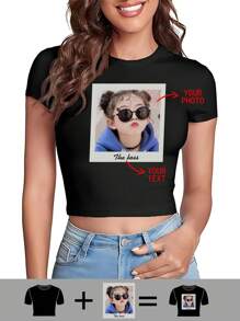 Personalized Photo/Pattern Customization On Women's Short Sleeve T-Shirt, Customized Designs For Friends/Family/Couples/Scenery/Pets, Suitable For Birthday/Anniversary/Valentine's Day Gifts