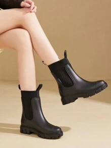 Damen einfarbige wasserdichte Regenstiefel, modischer runder Zehenbereich Stiefel zum Tragen Outdoor, rutschfeste Regenstiefel für Damen und Mädchen