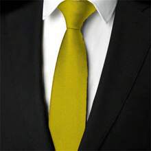 Slim Plain Twill Social Tie With Fine Lines - 金色 - 查看 1