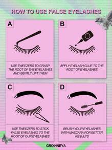 GROINNEYA 7 paia di ciglia finte con effetto occhio di gatto, banda trasparente, ciglia a forma di volpe, ciglia allungate, ciglia finte in stile mink, aspetto naturale, estensioni ciglia corte, per trucco (TA03) - nero - Visualizzare 7