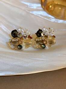 Andkiss Aretes con decoración de flores y cristales rhinestone, regalo para San Valentín, mamá, madre, Día de la Madre - Multicolor - Ver 2