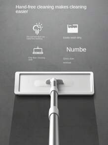 拖把桶套装，平板拖把桶系统，超细纤维拖把，加长手柄，适用于硬木地板清洁，柔韧白色拖把