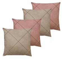 Kit Of 4 Draped Suede Cushion Covers 45x45 With Invisible Zipper - 2 Hazelnut + 2 Rose. - View 2