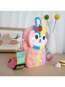 Bolsa mensageiro de silicone com animais fofos, porta-moedas, mini bolsa de aperto com liberação de pressão dos dedos - à prova d'água, bolsa de armazenamento