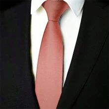 Slim Plain Twill Social Tie With Fine Lines - 珊瑚橙 - 查看 1