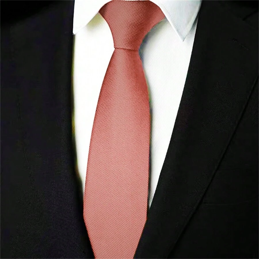 Slim Plain Twill Social Tie With Fine Lines - 珊瑚橙 - 查看 1