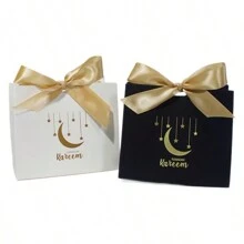 Elegant Black Eid Mubarak Candy Boxes - 10pcs Set With Ribbons, Perfect Ramadan Kareem Party Favors & Decorations, Gift Wrapping Supplies