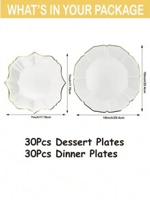 60 Stück weiße Pappteller - weiße Einwegteller für Party/Hochzeit - beinhaltet 30 Stück 10-Zoll weiße Dinner-Teller und 30 Stück 7-Zoll weiße Dessert-/Salatteller für Ostern