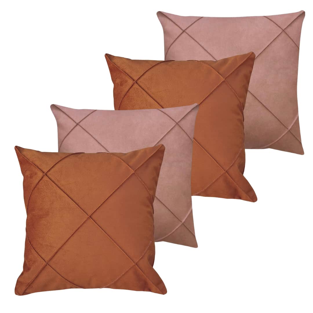 Kit Of 4 Draped Suede Cushion Covers 45x45 With Invisible Zipper - 2 Rose + 2 Terracotta. - View 1