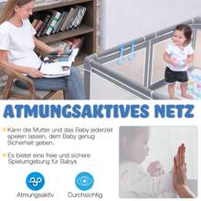 LILIIN Playpen Baby Playpen Gate With Non-Slip Base And Breathable Net And 50 Balls, Stable Barrier Activity Center For Children - 180 X 150 cm Dark Grey - View 4