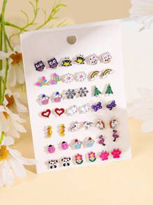 21 peças/Conjunto Brincos de Ponto Temáticos de Animais Fofos em Desenho Animado, Incluindo Coruja, Sapo, Arco-íris, Floco de Neve, Borboleta, Unicórnio, Joaninha, Panda, Flamingo, Cavalo-marinho para Adolescentes