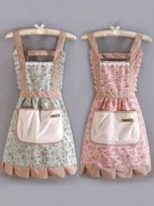 1pc Halloween Cute Princess Striped -Linen Printed Apron, Waterproof Oil-Proof, Fashionable Kitchen Cooking Apron With Pockets For Home And Restaurant Use, Polyester Knit Fabric, Halloween Gifts