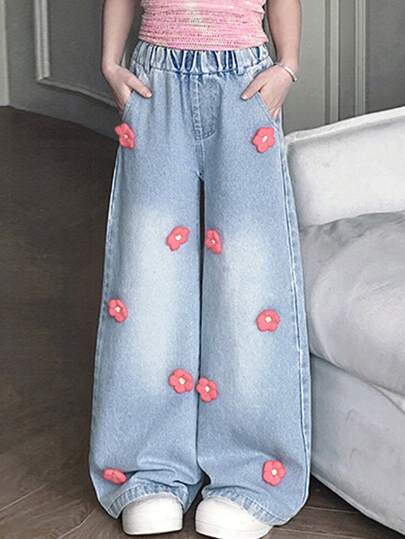 Pantaloni a zampa in jeans per ragazze per primavera e autunno