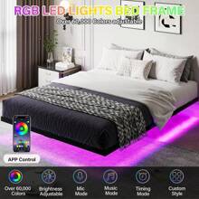 Floating Bed Frame With LED Light, LED Metal Platform Bed Frame With Heavy Duty Steel Slats, No Box Spring Needed, Easy To Assemble, Full/ Queen/ King, Black ( USB LED Strip)